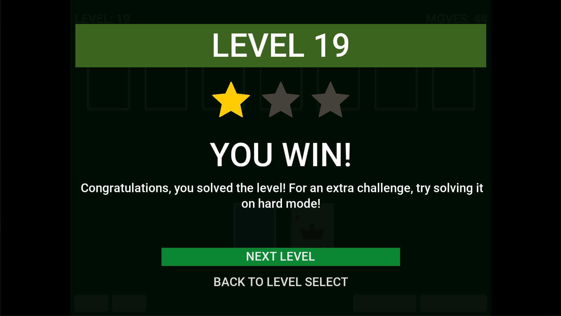 Screenshot of Golf Solitaire Simple - Challenge Mode Win Screen